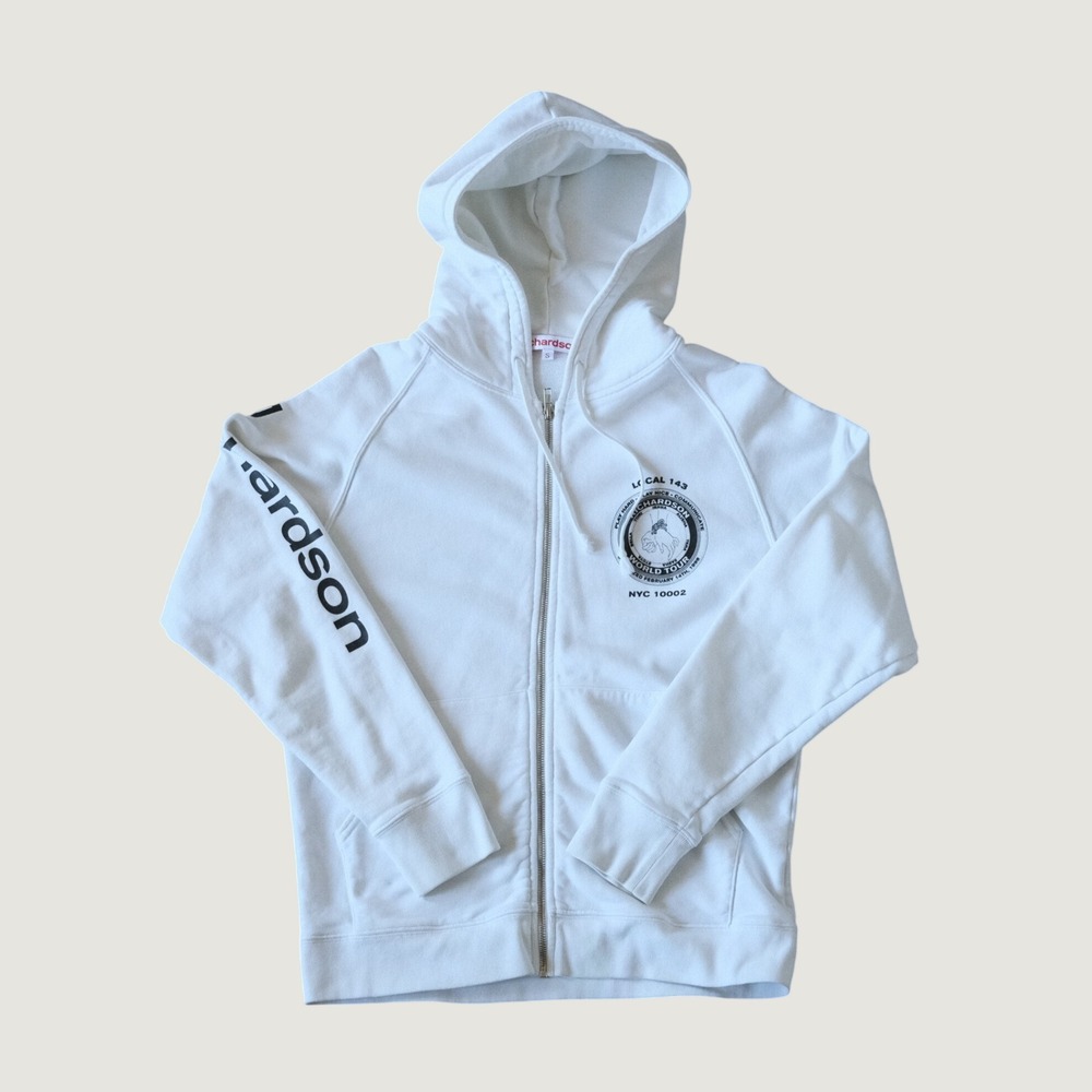 Richardson Hoodie Zip Up Graphic Logo White Cotton Size S World Tour NYC Casual